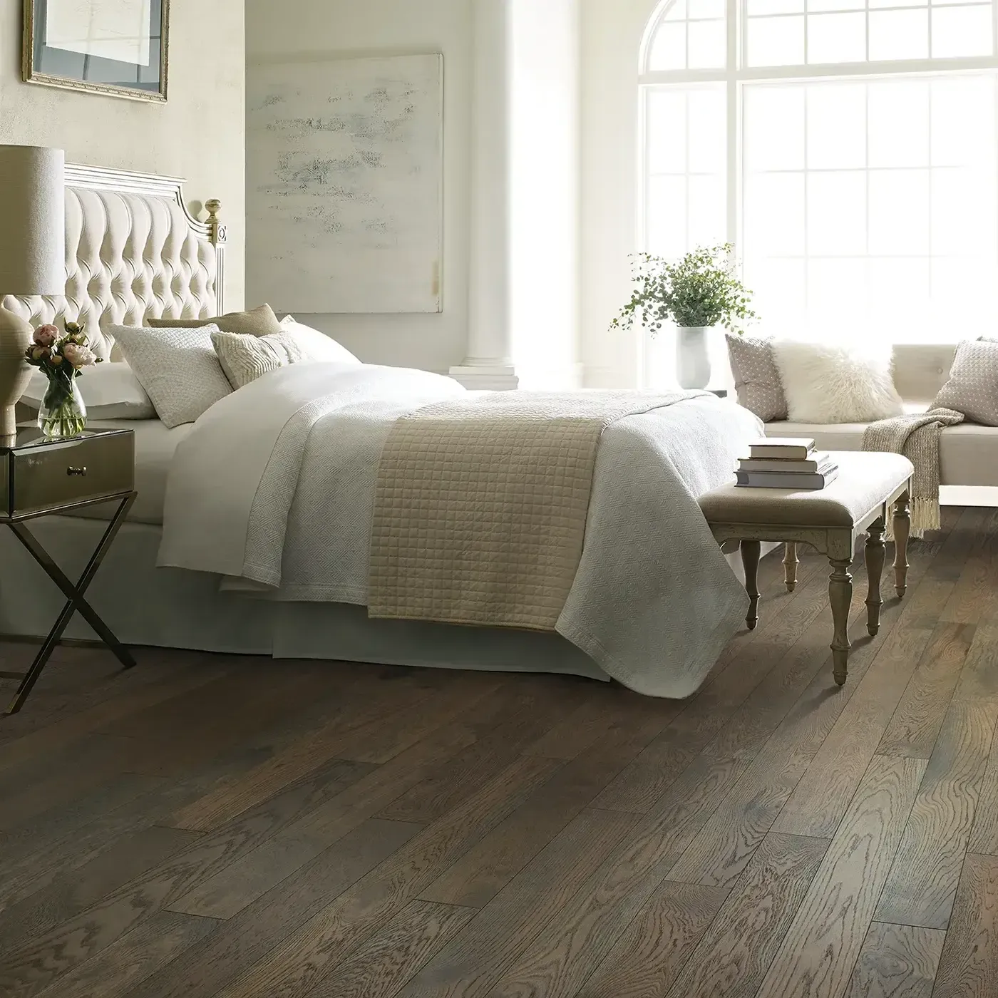 CornerstoneOak-img Shaw Floors medium brown Hardwood in a bedroom | The Carpet Factory Super Store