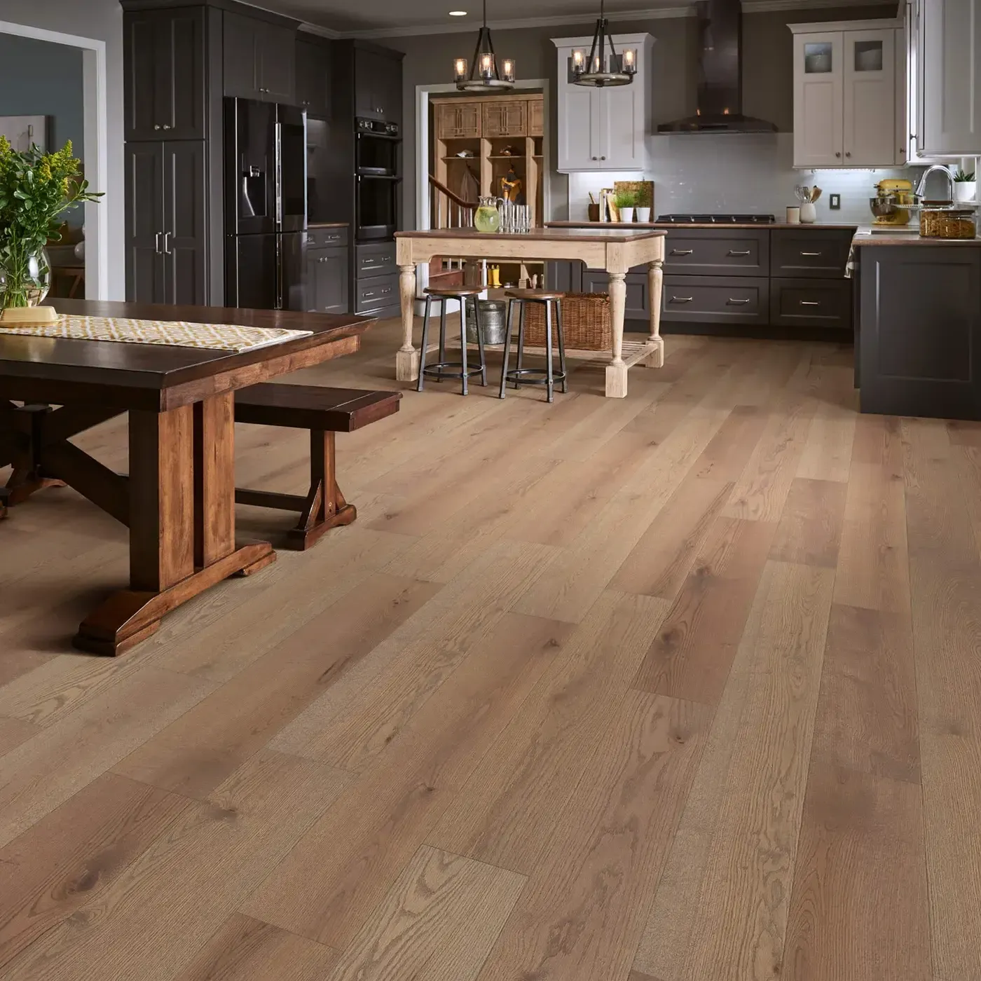 LandmarkSlicedOak-SW747-05099-GreatBasin-RM Shaw Floors hardwood in a light brown color in a kitchen | The Carpet Factory Super Store